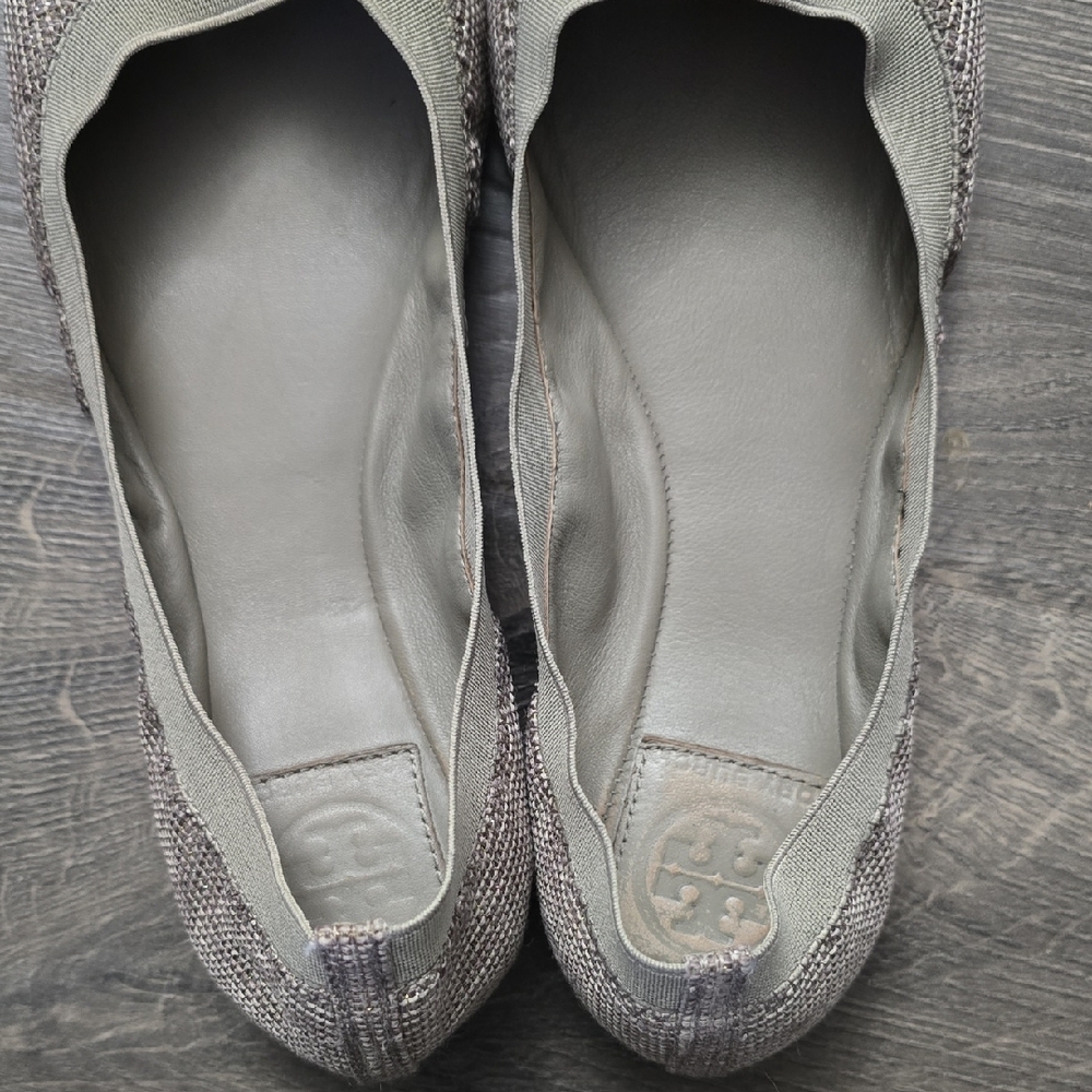 Tory Burch Tan Flats with Gold Logo & Sparkels - Picture 5 of 9